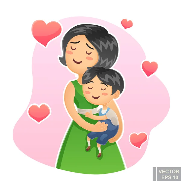 Dibujos Animados Feliz Familia Madre Sosteniendo Hijo Mamá Cuidado Amor — Vector de stock