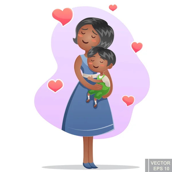 Dibujos Animados Feliz Familia Madre Sosteniendo Hijo Mamá Cuidado Amor — Vector de stock