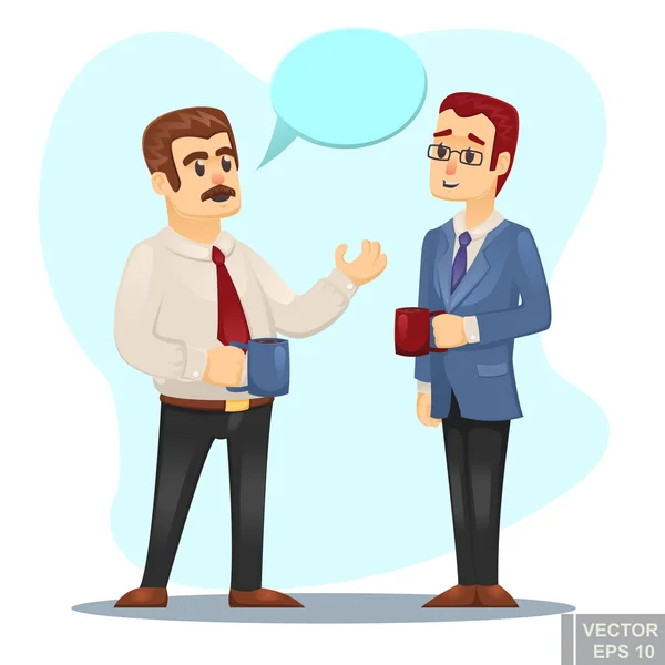 Dibujos Animados Vectoriales Ilustración Dos Hombres Negocios Discutiendo Conversación Estrategia — Archivo Imágenes Vectoriales