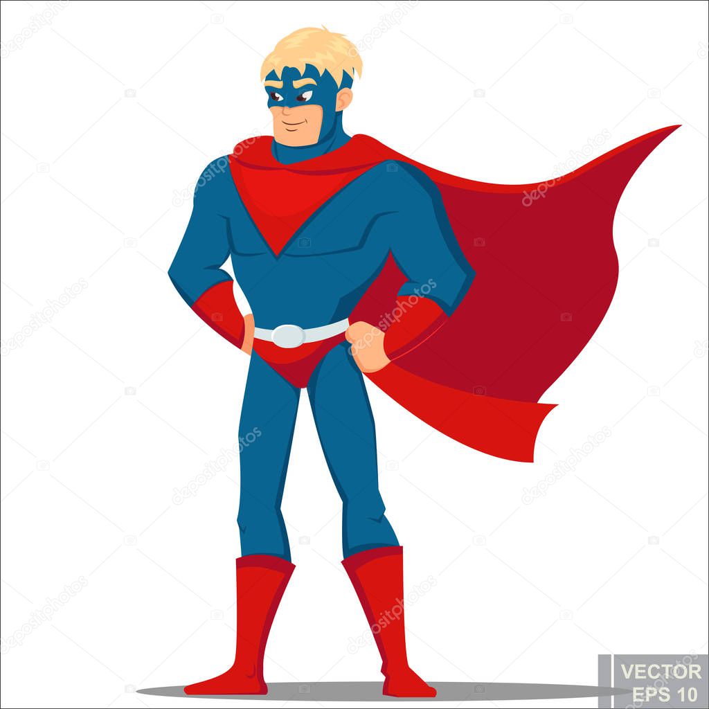 brave masculine cartoon man in comic book superhero costume Super Male Hero. Vector illustration eps10