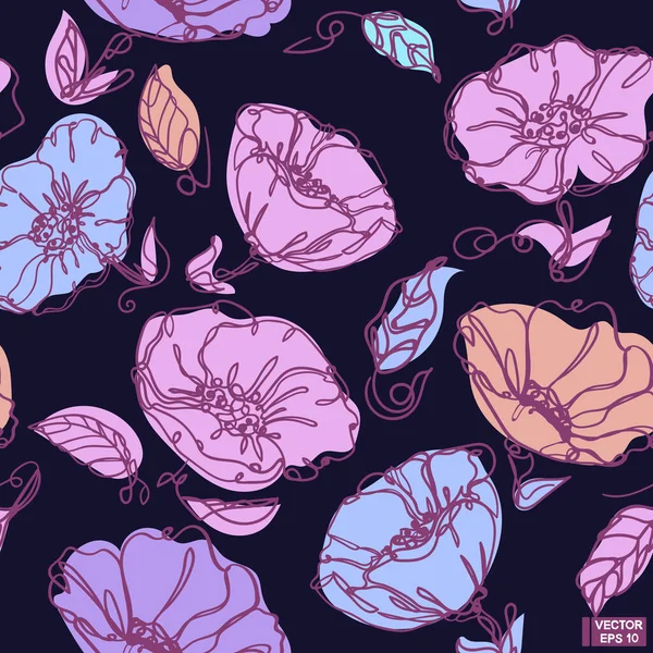 Vector Illustratie Gekleurde Naadloze Patroon Met Bloeiende Weide Bloemen — Stockvector