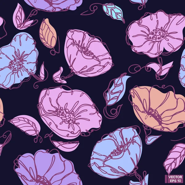 Illustration Vectorielle Modèle Sans Couture Coloré Avec Des Fleurs Prairie — Image vectorielle