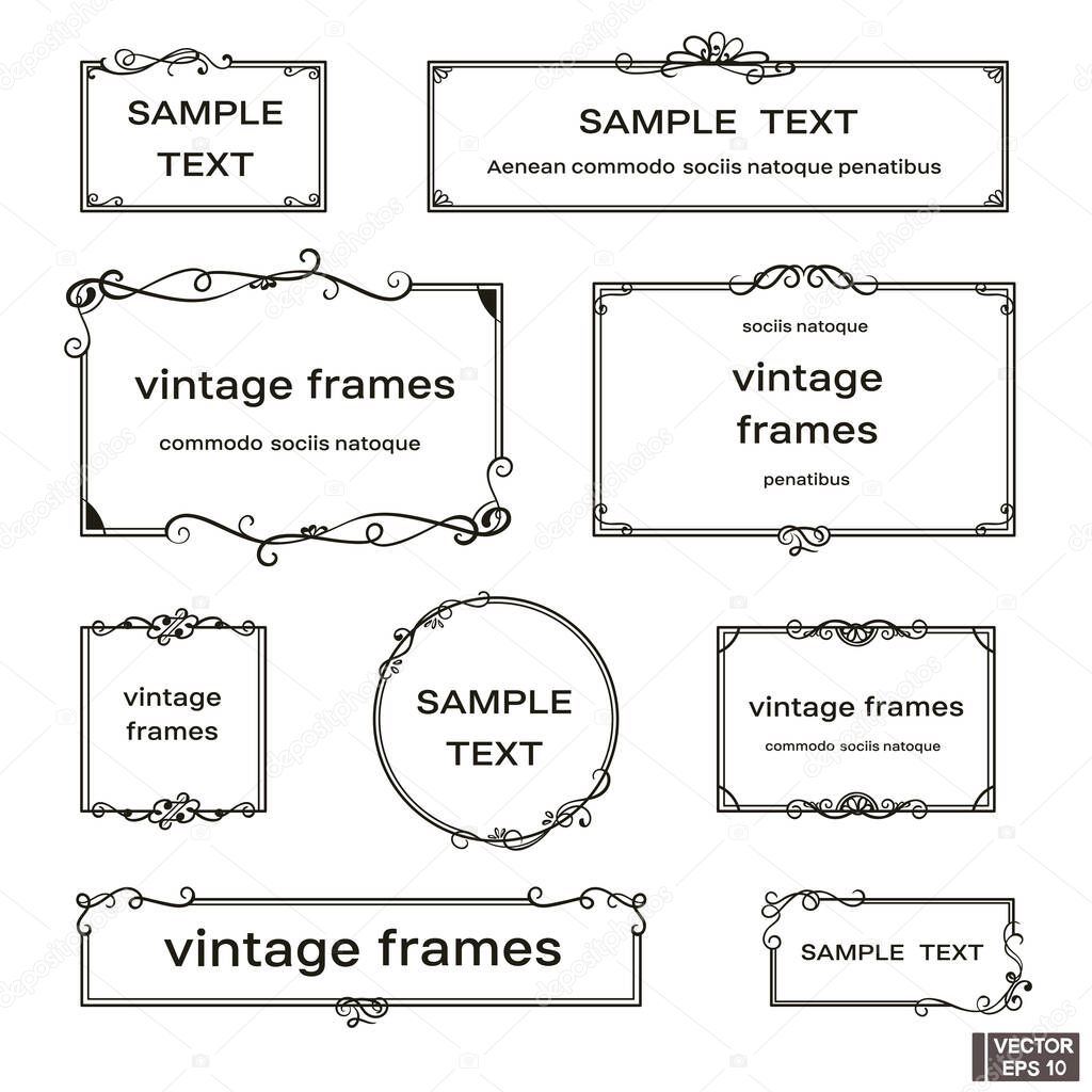 Set of vintage frames with scrolls and curls isolated on white background.
