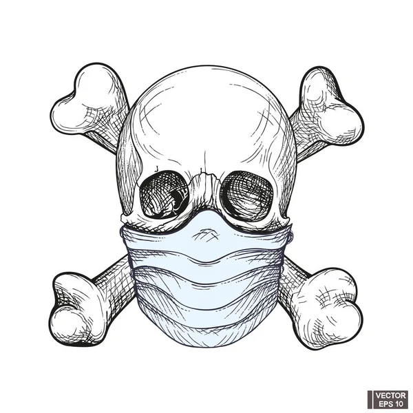 Vektorillustration Handgezeichneter Menschlicher Schädel Medizinischer Maske Und Knochen Virus Biologische lizenzfreie Stockillustrationen