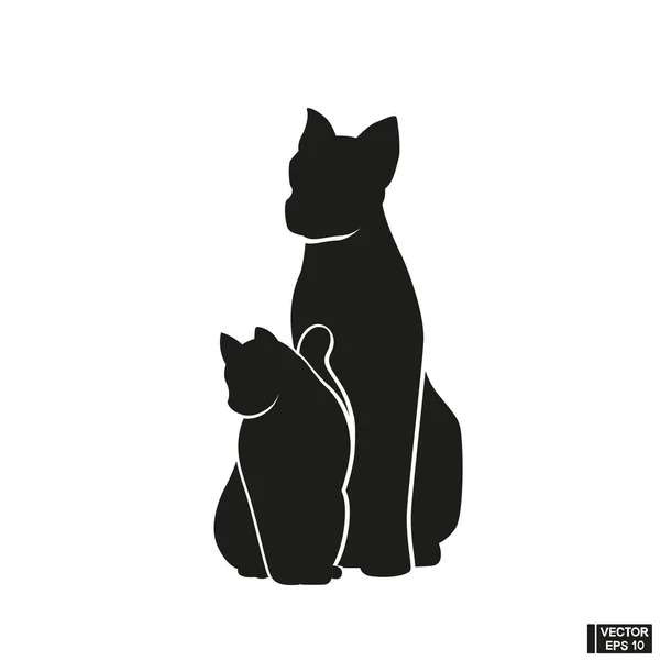 Ilustración Vectorial Gato Perro Mascotas Icono Silueta Animales Negros — Vector de stock