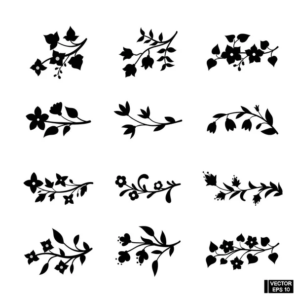 Векторні Ілюстрації Набір Чорних Квітів Силуету Елемент Лугових Диких Рослин Ліцензійні Стокові Вектори