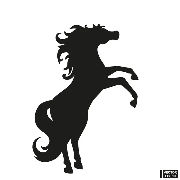 Cheval Élevage Silhouette Vectorielle Fine Noir Sur Blanc — Image vectorielle