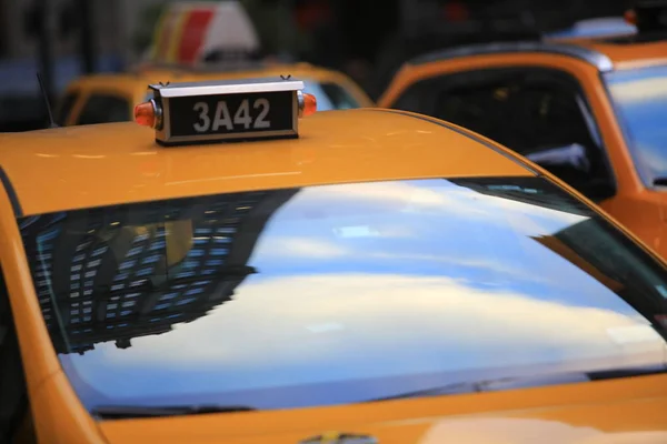 New york taxi window reflect the building — Stock Photo, Image