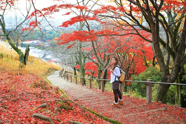 Chica viajar en japón nara pico en otoño otoño —  Fotos de Stock