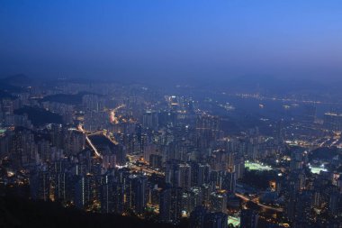 hong kong cityscape gece kuş görünümü