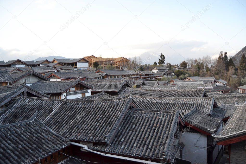 chinese house rooftop in the yunnan, Lijiang