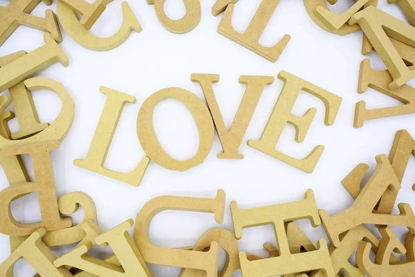 Love Alphabets Found Out Wooden Words — Stock Photo, Image