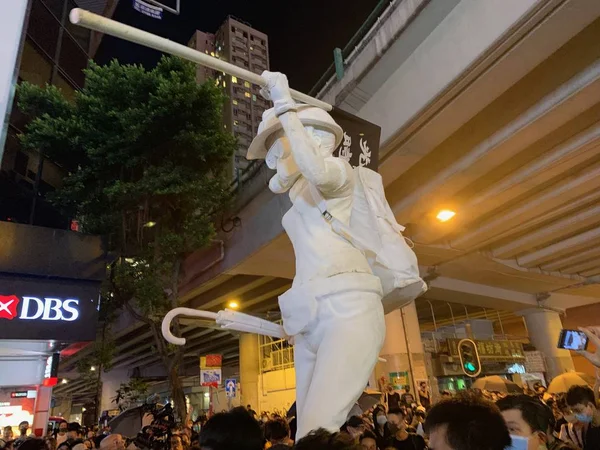 Hongkong Října 2019 Protestující Založili Novou Sochu Demokracie Zátoce Vláda — Stock fotografie