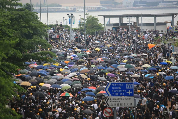 Hong Kong Juin 2019 Foule Proteste Avant Après Libération Des — Photo