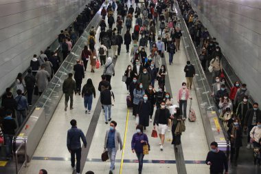 Hong Kong - 3 Feberary 2020: people wears mask after china confirm 302 death case in coronavirus outbreak. after wuhan coronavirus outbreak in china, mask supply are shortage in hong kong.
