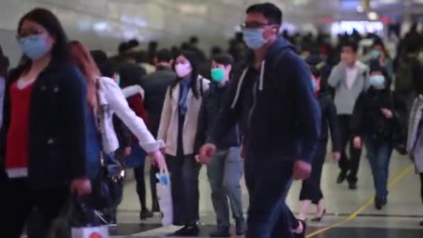 Hong Kong Feberary 2020 People Wears Mask China Confirm 302 — 비디오