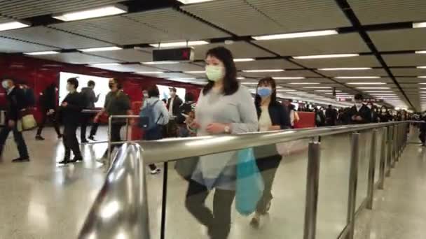 Pessoas Mascaradas Borradas Com Movimento Hong Kong — Vídeo de Stock