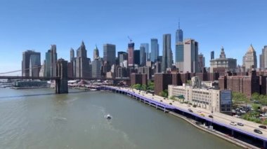 New York - May 5 2019: skyline of Manhattan against the sky with the long distance view in New York 