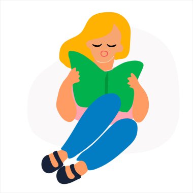 Sarışın kız kitap vektörü illüstrasyonu okuyor. İzole tasarım ögesi