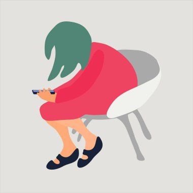 Akıllı telefon kullanan bir kız. Teknoloji giriş konsepti. Gadget bağımlılığı kavramı