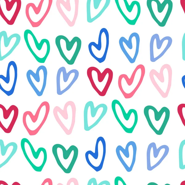 Modello senza cuciture con forme multicolore disegnate a mano. Concetto di San Valentino, concetto di romanticismo — Vettoriale Stock