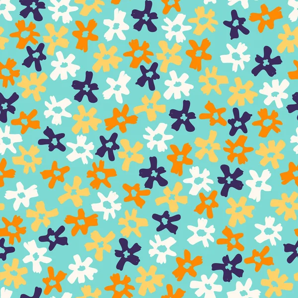 Patrón sin costura con flores de campo dibujadas a mano. Patrón pequeño sobre fondo azul — Vector de stock