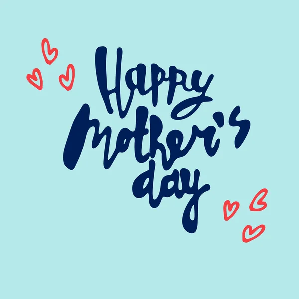 Happy Mothers Day Gruß Schriftzug mit handgezeichneten Herzen verziert — Stockvektor