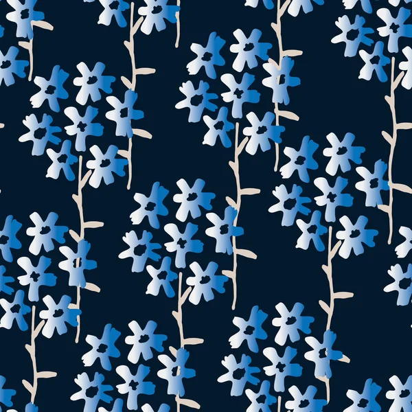 Seamless pattern with hand drawn field flowers. Dark monochrome pattern — Stock Vector