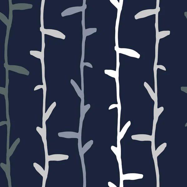 Безшовний візерунок з білими смужками рук намальованих трав на темно-синьому фоні — стоковий вектор
