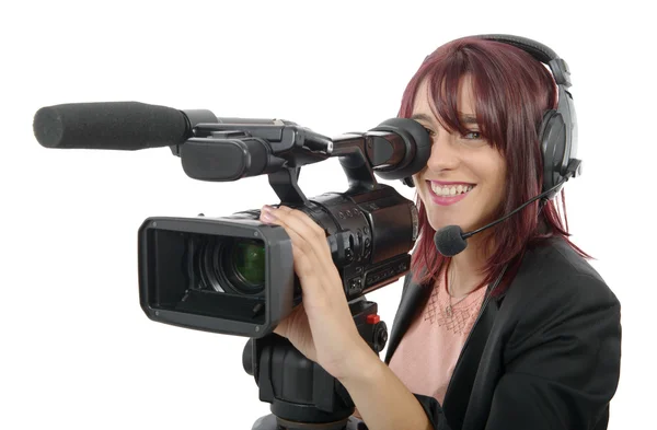 Junge Frau mit einer professionellen Videokamera — Stockfoto