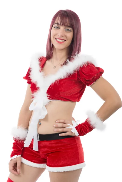 Retrato de menina bonita vestindo roupas de Papai Noel — Fotografia de Stock