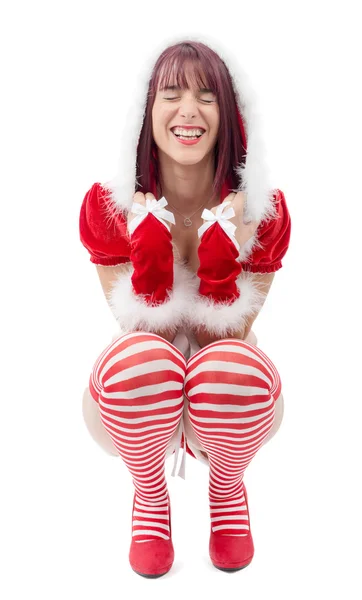 Santa dziewczyna w Boże Narodzenie koncepcja na białym tle — Zdjęcie stockowe
