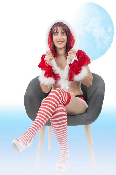 Retrato de menina bonita vestindo roupas de Papai Noel — Fotografia de Stock