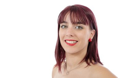 Beyaz yeşil gözlü güzel bir genç kadın portresi 