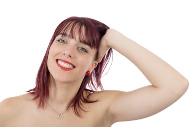 Beyaz yeşil gözlü güzel bir genç kadın portresi 