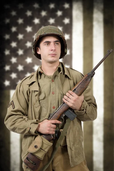 Portrait of young American soldier, ww2 — Stock Photo, Image