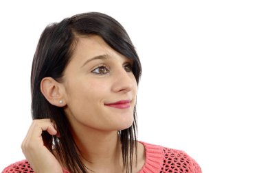güzel genç esmer beyaz bir arka plan üzerinde izole