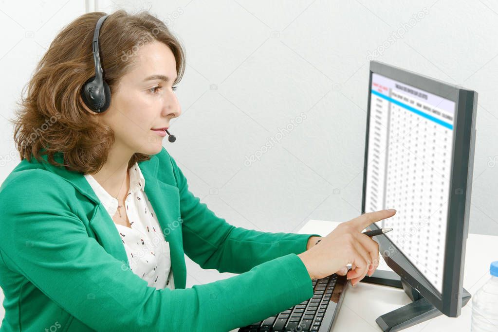 beautiful young support phone operator with headset