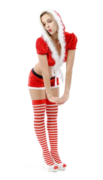 Menina bonito em santa claus sui — Fotografia de Stock