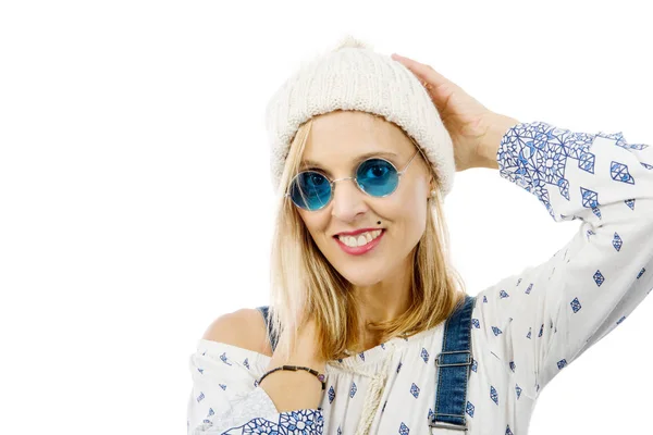 Portrait of a beautiful middle-aged woman with sunglasses — Stock Photo, Image