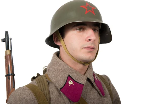 Young Soviet soldier with winter uniform — Stock Photo, Image