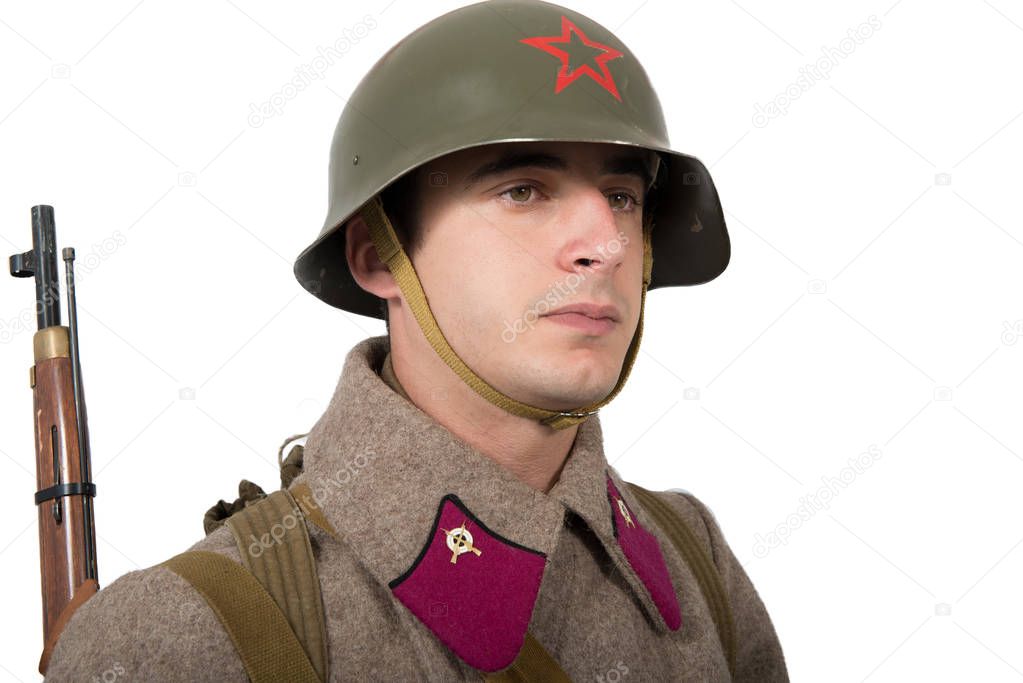 young Soviet soldier with winter uniform