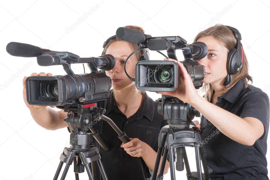 two young women with  video cameras