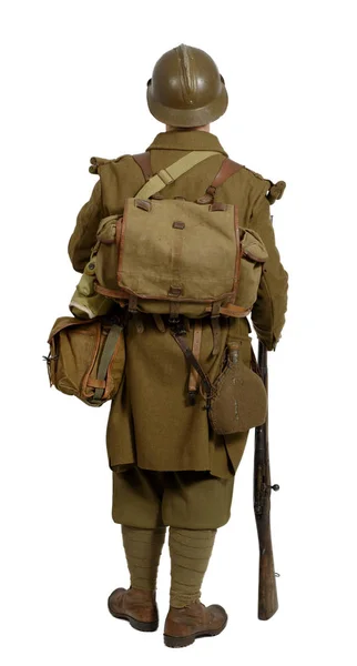 Francouzský voják v 1940 Uniforma, zadní pohled — Stock fotografie