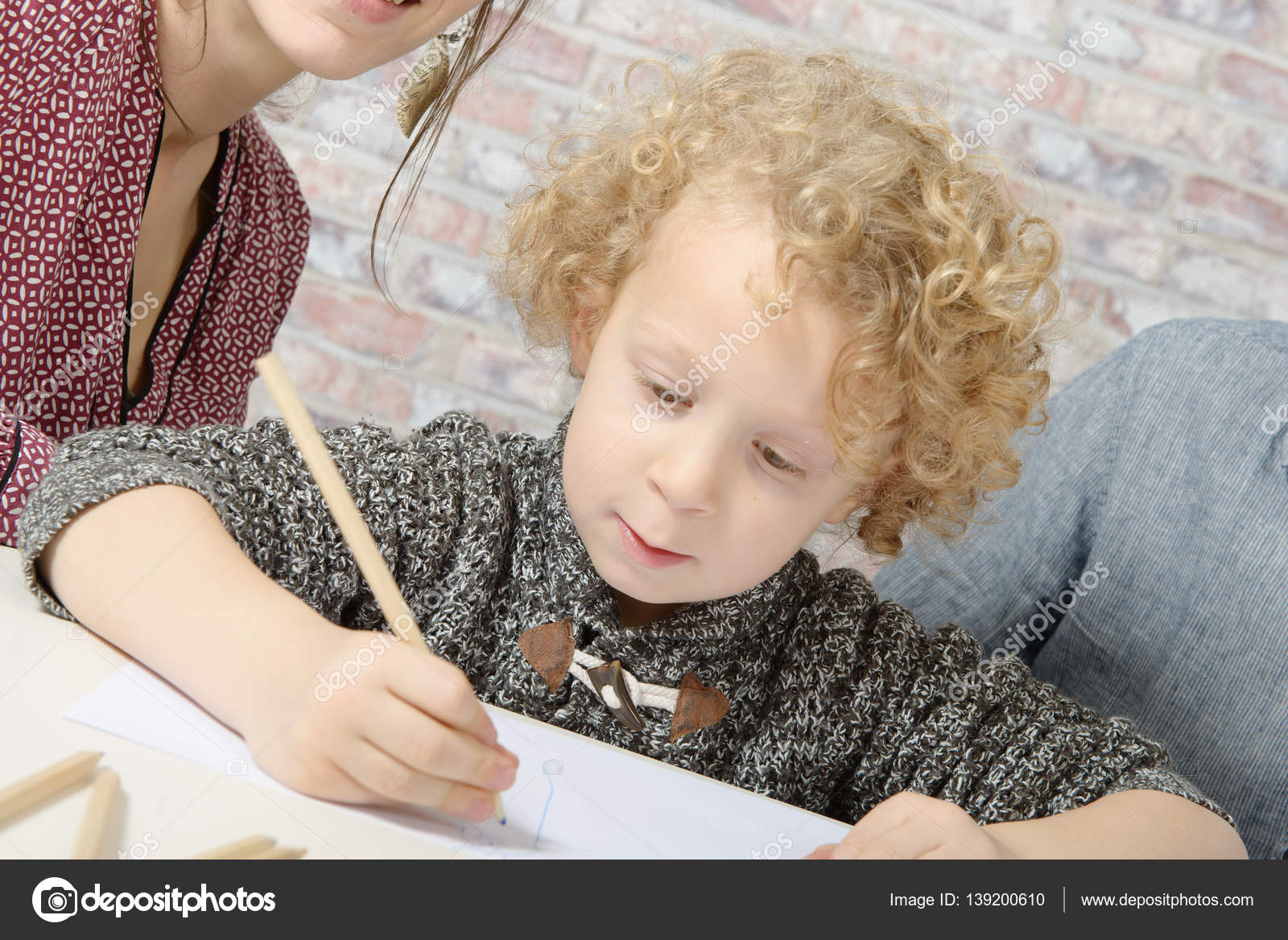 Little Blond Boy Drawing Stock Photo C Philipimage 139200610