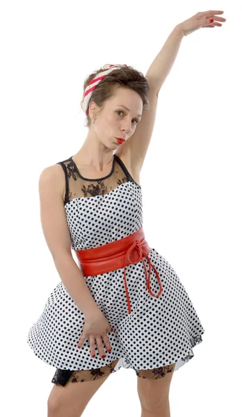 Femme souriante, habillée dans le style pin-up — Photo