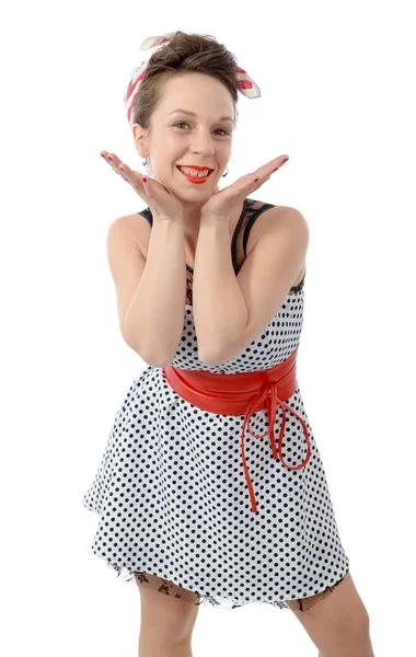 Lachende vrouw, gekleed in pin-up stijl — Stockfoto