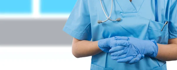Doctor hands in medical gloves closeup — Stock Photo, Image