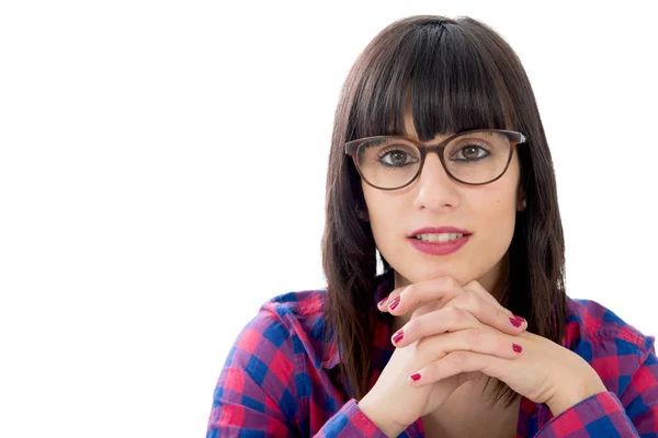 Atractiva joven con camisa a cuadros — Foto de Stock