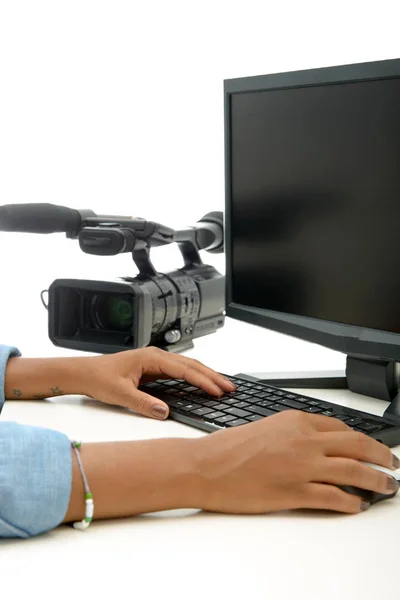 Close up of hand of African  woman video editor — Stock Photo, Image